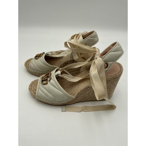 Gucci Platform Matelass� White Leather Espadrille Sandal Size 9 - Picture 1 of 4